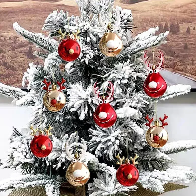 Elk Christmas Ball Ornaments Plastic Xmas Tree Hanging Pendants Christmas Holiday Party Decoration Supplies New Year Gift 4/1Pcs christmas decorations