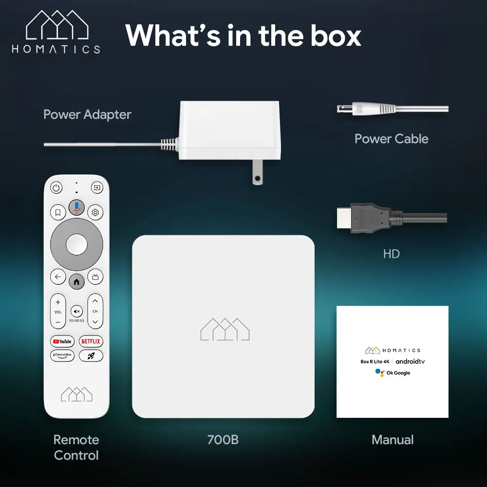 HOMATICS R Lite 4K TV Box Android 11 with Netflix 4K Google Certified Amlogic S905Y4 2G32G Dolby Atmos AV1 H.265 2T2R Wifi ATV