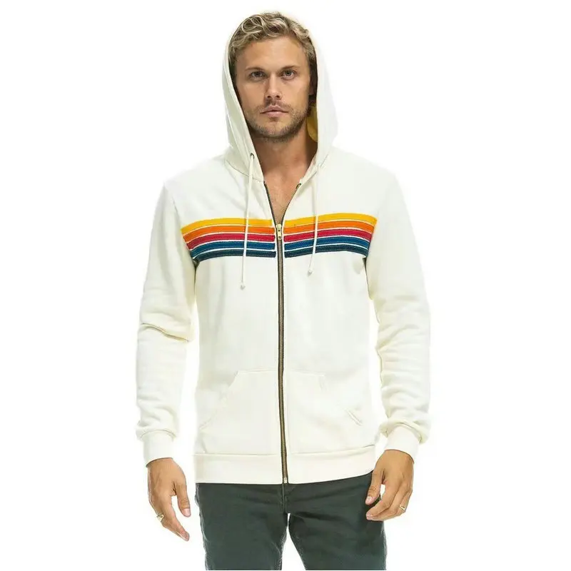 2024 Women\'s New Aviator Nation Long Sleeve Hooded Sweatshirts Casual Zipper 5 Stripe Rainbow Hoodies Jacket Coat