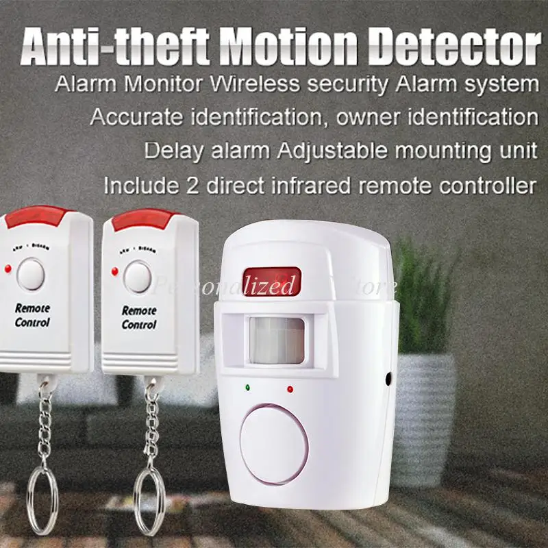 Wireless Pir Motion Sensor Detector Alarm With 2 Remote Controls Door Window For Home Shed