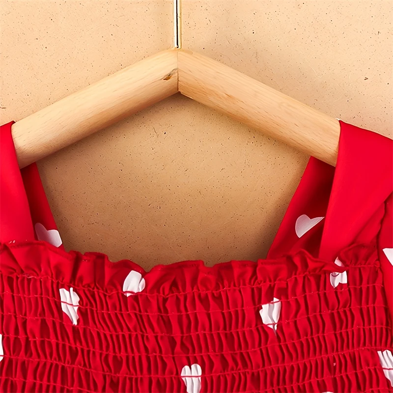 أزياء الأطفال الصيف الأحمر نفخة الأكمام اللباس طفلة منقطة القلب الملابس رائعتين الاطفال فساتين حفلة عيد ميلاد السنة الجديدة