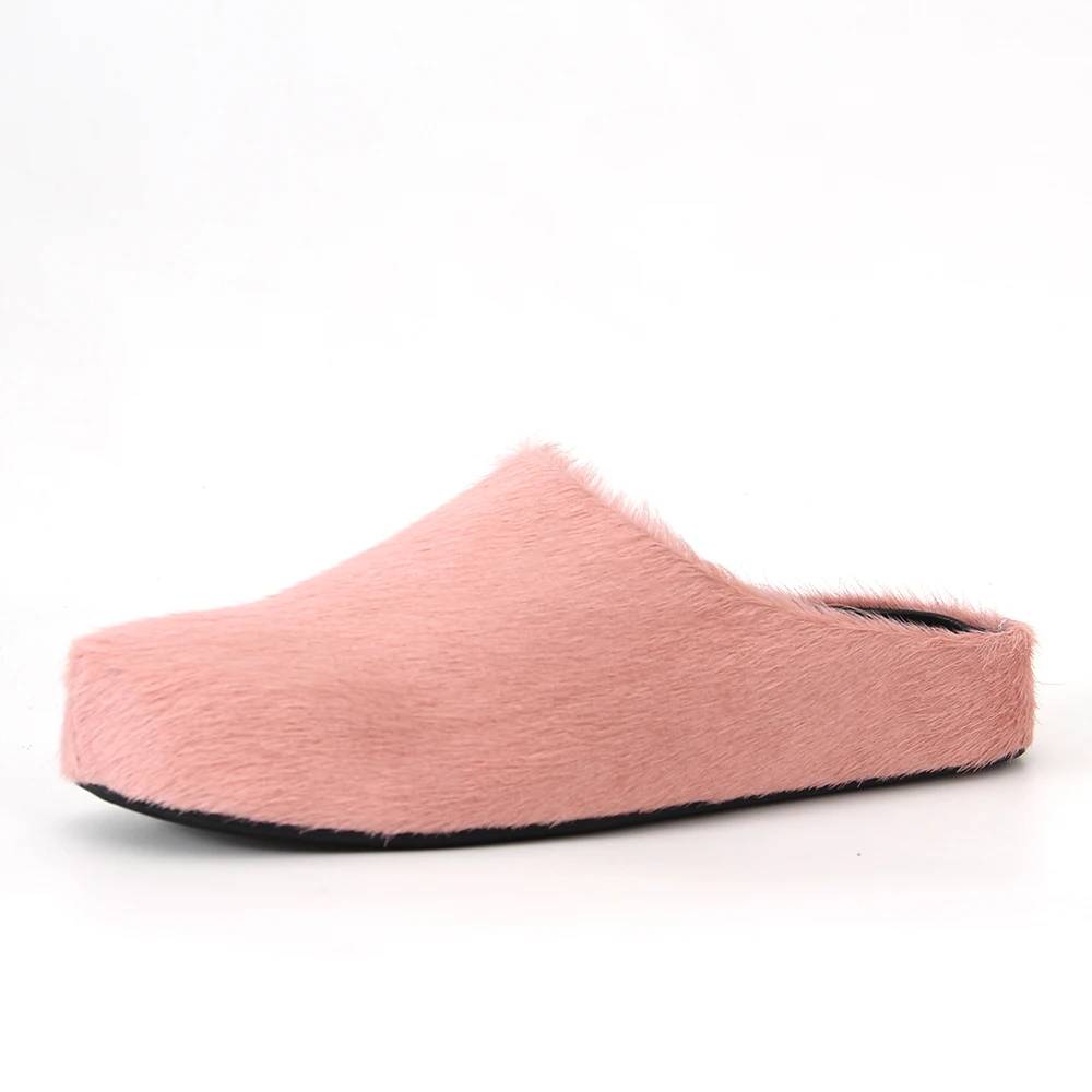 High-Quality Hot Sale Fur Slippers Thick Soled Women's Men's Fashion Casual Shoes  Round Head Horse Hair  Mueller Shoes