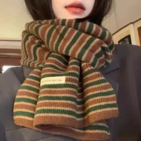 Advanced striped imitation cashmere knitted scarf for women 2025 new winter warm and versatile neck protection couple scarf