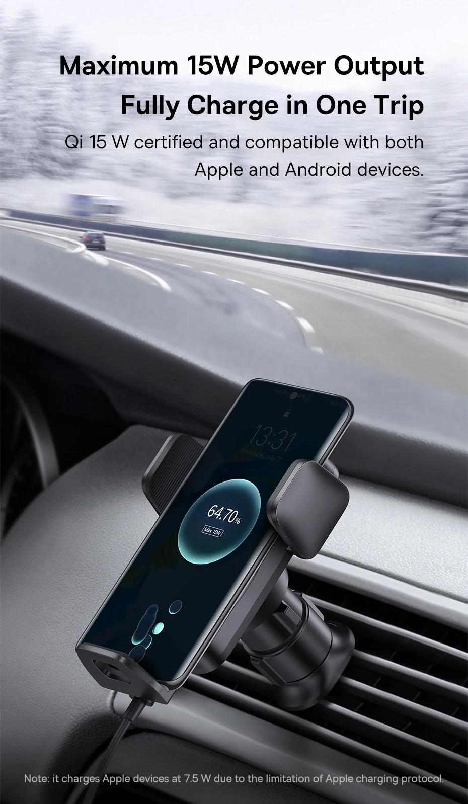 Car Phone Holder 15W QI Wireless Charger for iPhone Samsung Xiaomi Fast Charging