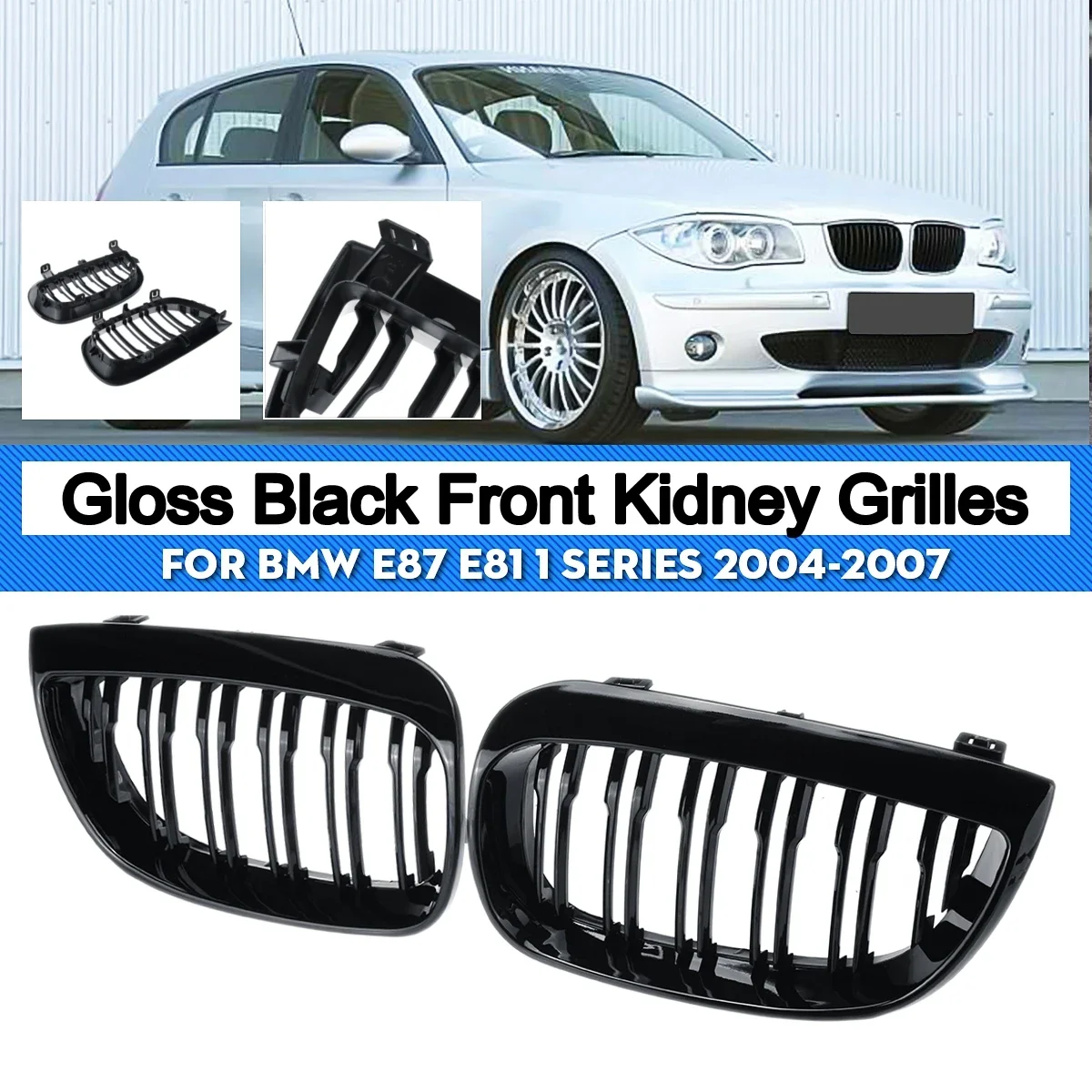 

Pair Car Front Kidney Grille For BMW 1 s E81 E87 2004-2007 M SPORT Pre-facelift Racing Grills Grilles Auto ABS Grill Accessories