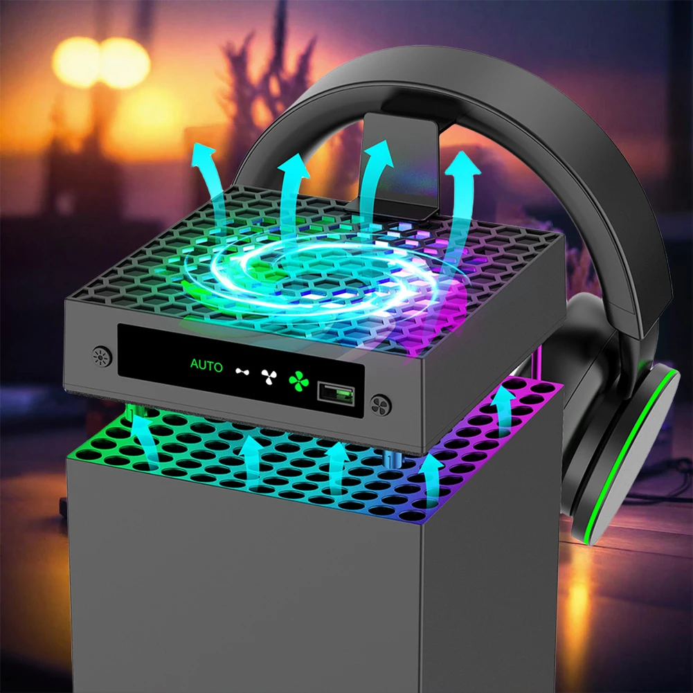 RGB Fan Cooling System 3 Levels Adjustable Speed Temperature-Controlled Cooling Fan System USB Port for Xbox Series X Console cooling fan,gaming cooling fan