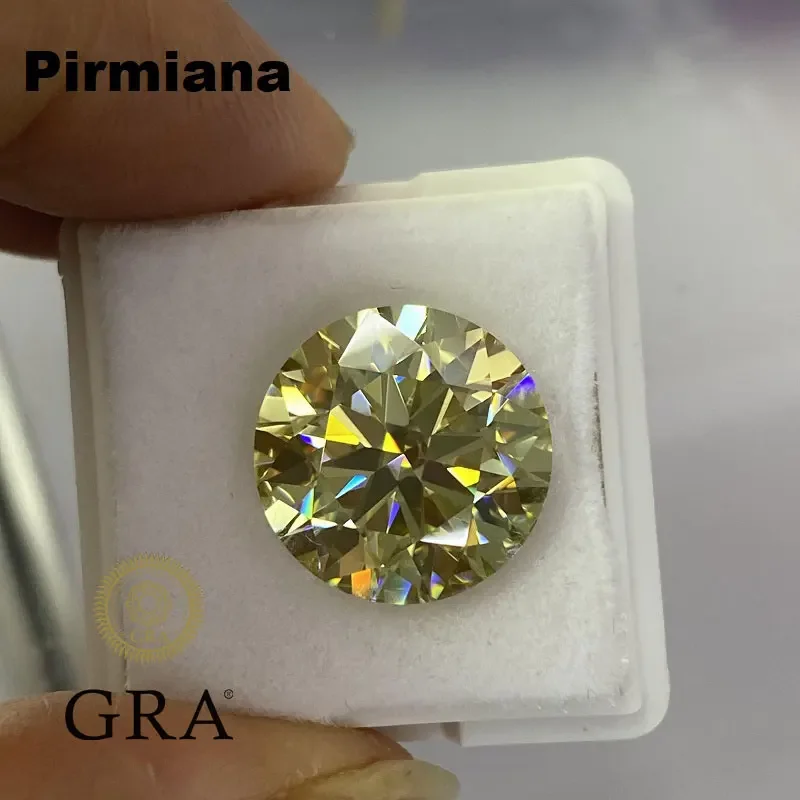 

Pirmiana 100% Original Yellow Color Moissanite Stone Round Cut VVS1 GRA Report Gemstones for Diy Jewelry Making