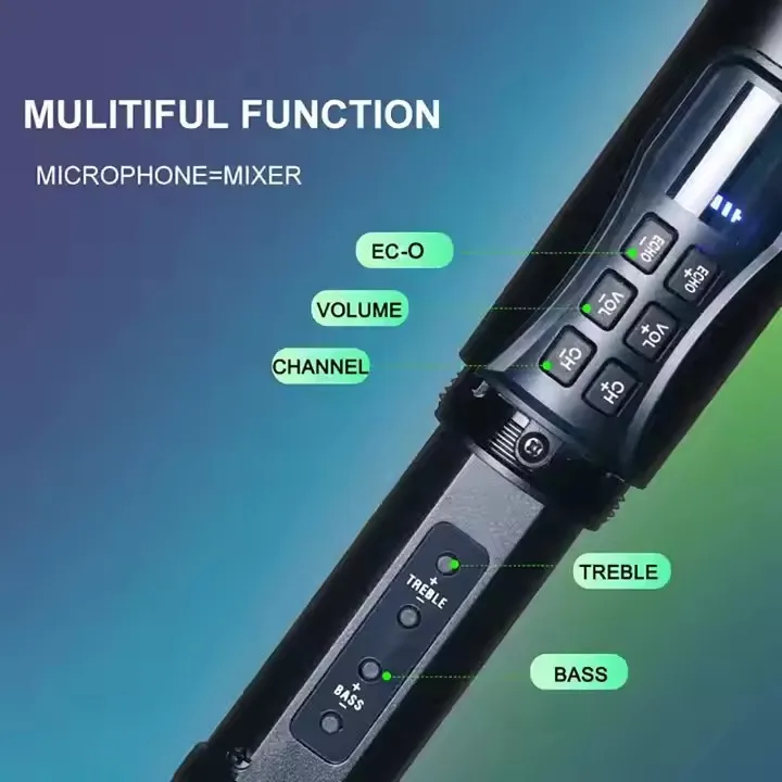 Uhf Wireless Handheld Dynamic Karaoke Microphone Bluetooth Receiver Professional Home Reverb High and Low Bass Plug and Play