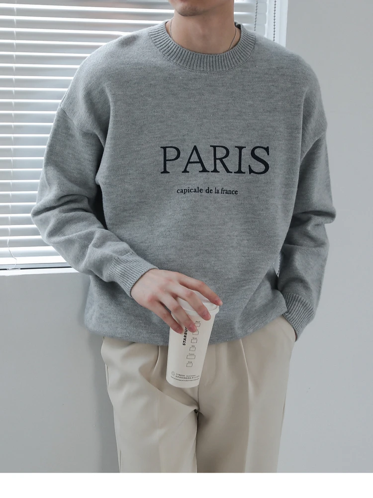 

2022 Winter Men's Loose Long Sleeved Knitwear Fashion Trend Casual Pullover Round Neck Wool Sweater Grey Color Coats Size M-2XL