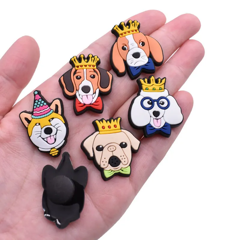 

Hot Sale 1pcs Various Cute Dog Corgi Crowns Shoe Charms Pet Dog Series Shoe Accessorie DIY For Croc Jibz Fit Wristbands