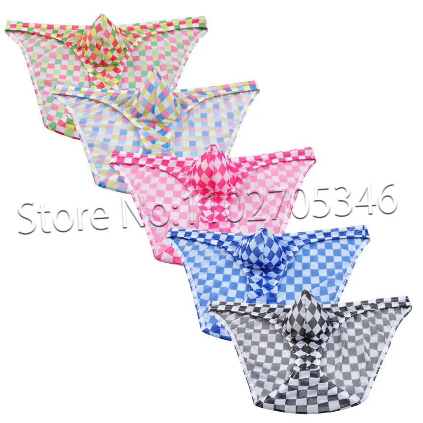 Men's Brief Mesh Plaid Mini Pants Underwear Bulge Pouch Briefs Transparent Lingerie Mens Fishnet Penis Pouch Underpants men underwear transparent net mesh bikini briefs underwear bulge underpants fashion low waist brief sexy lingerie intimates