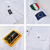 Camisa Estilo Militar Masculina Verão Manga Curta Brasão União Europeia 6