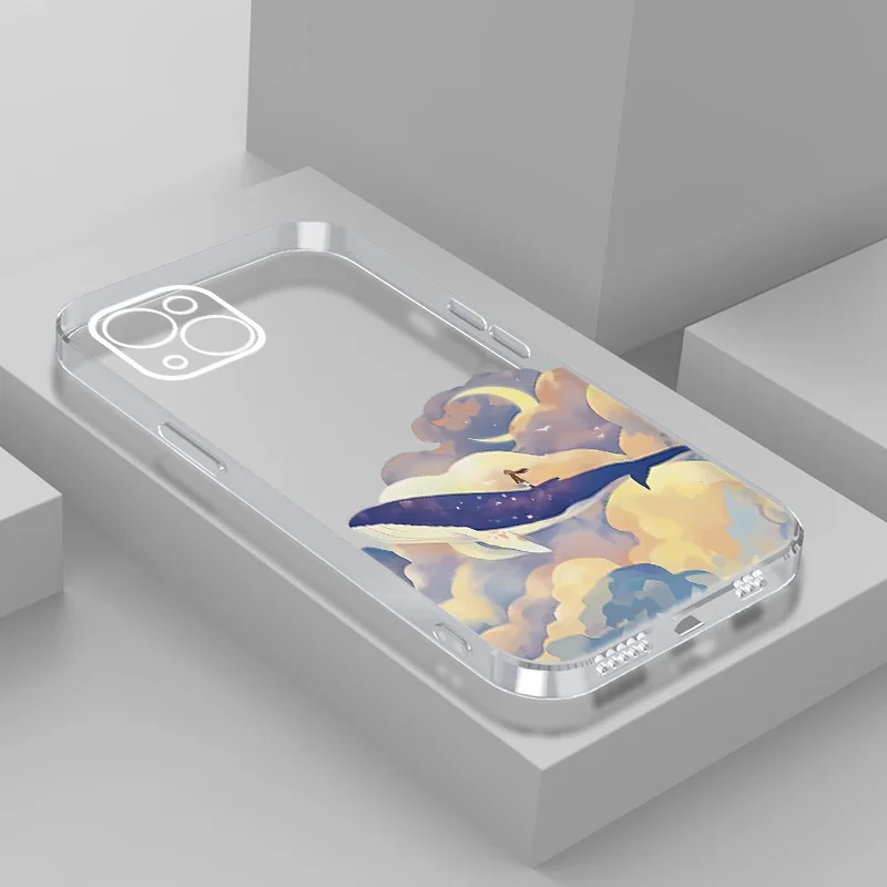 Anime Whale Matte Soft Silicone Phone Case - Artistic Scene Design Cover