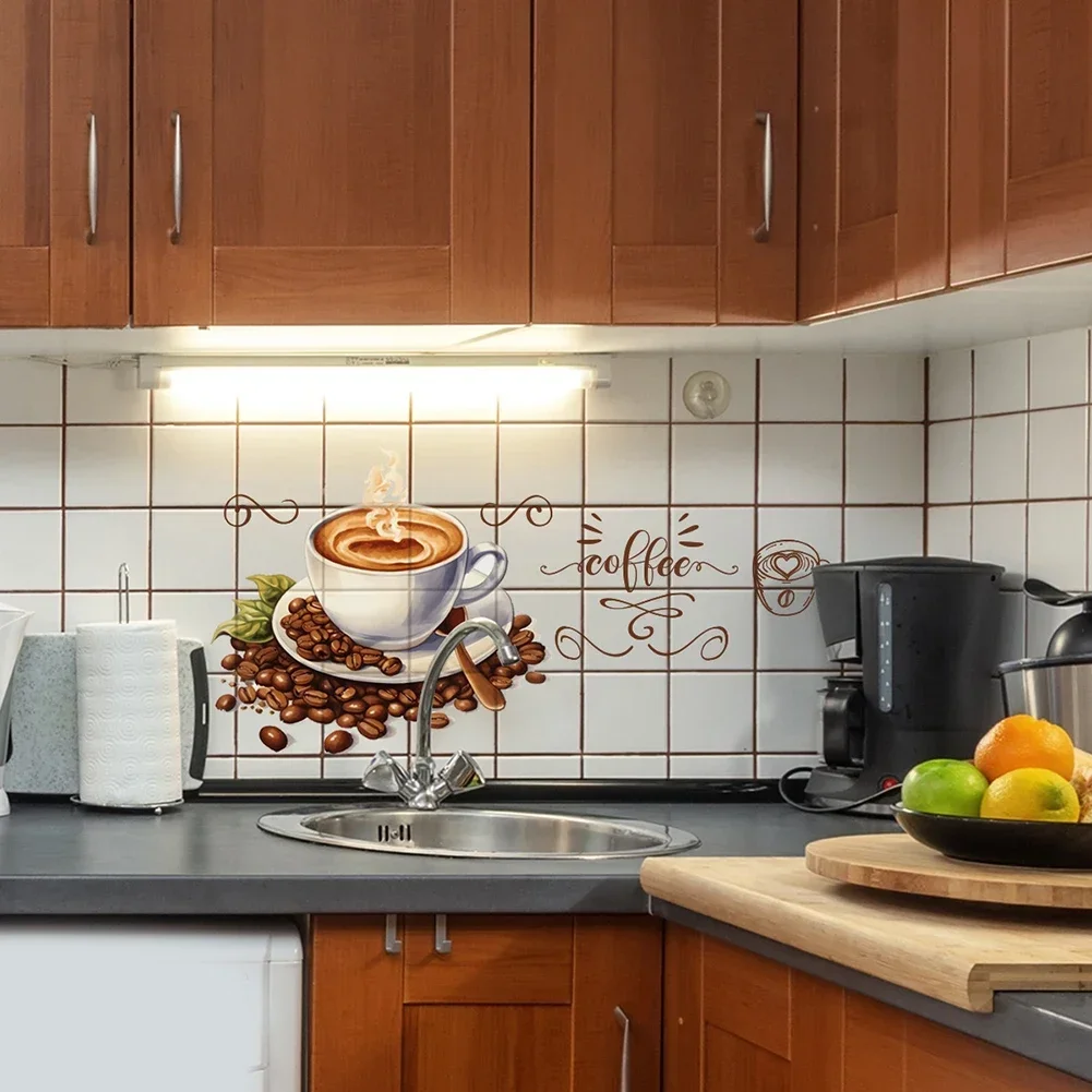 Coffee Cup Wall Stickers Vinyl Self-adhesive Cafe Background Art Decals Pub Decals Kitchen Home Decoration