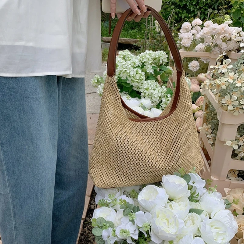 Women Summer Beach-Bag Handbag Straw Woven Tote Bag Large Capacity Shoulder Bag