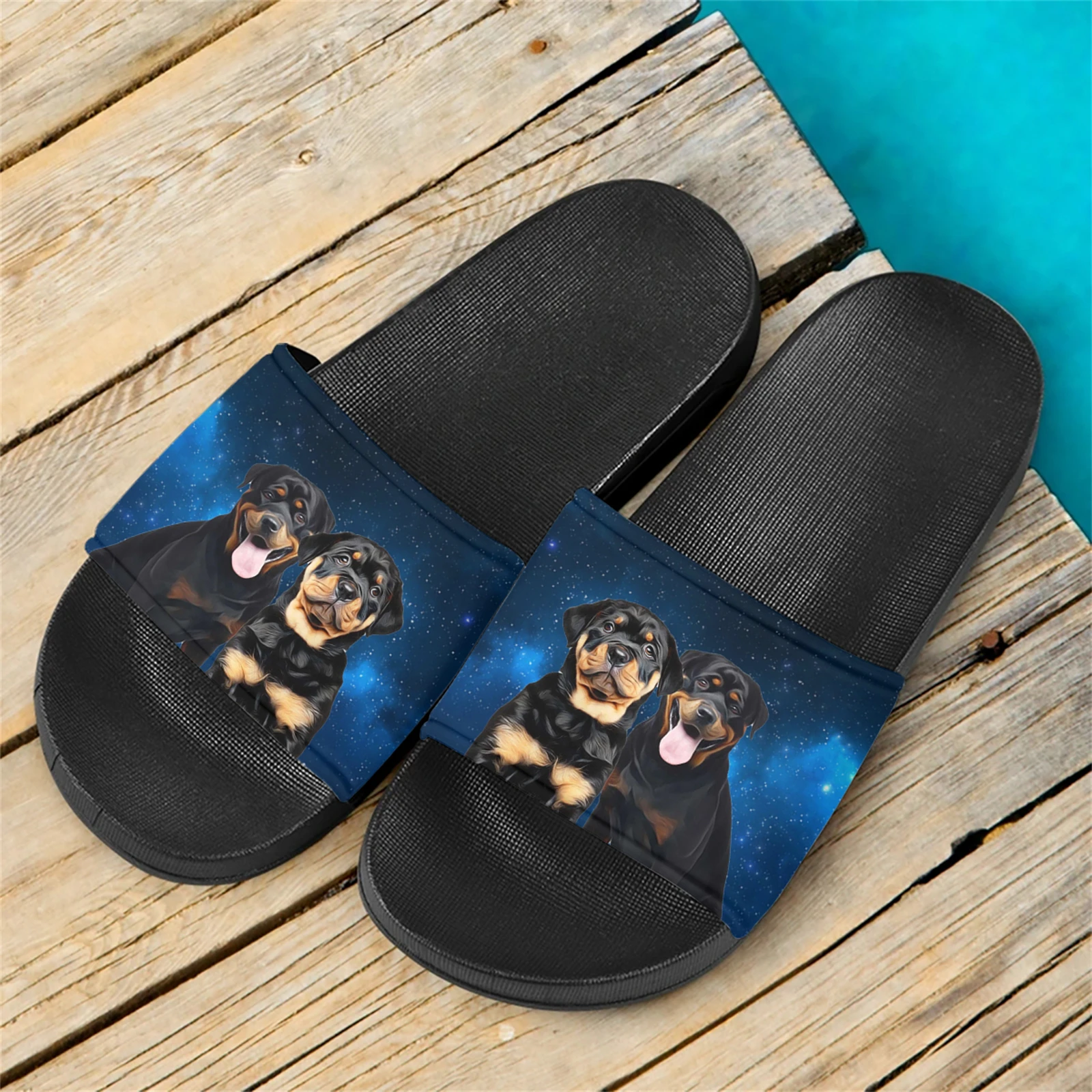 Fashion Rottweiler Printed Slippers Women Summer Breathable Comfortable Slides Home Non-slip Outdoor Beach Couple Sandals Female