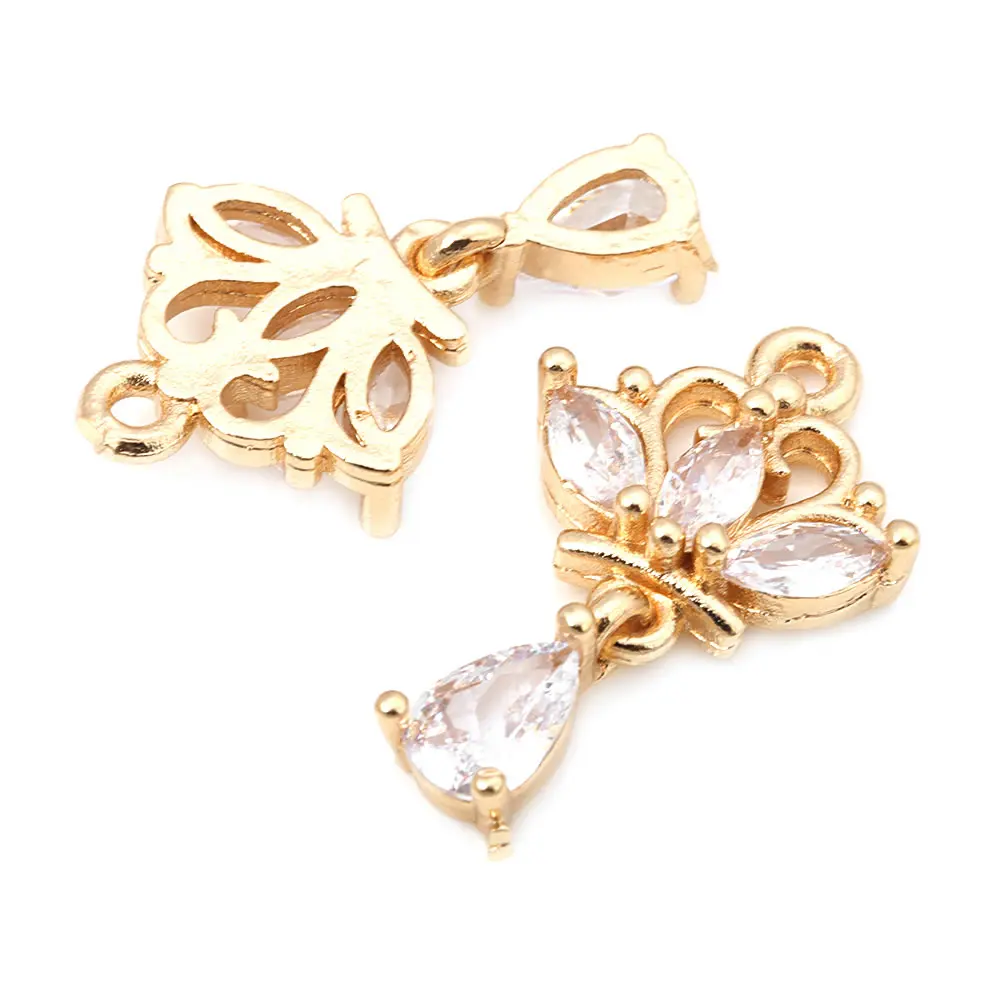 Aretes de Flores de Brasso Dorado 18K Zirconia de Diamante Falso Accesorios DIY de Alta Calidad - details 8