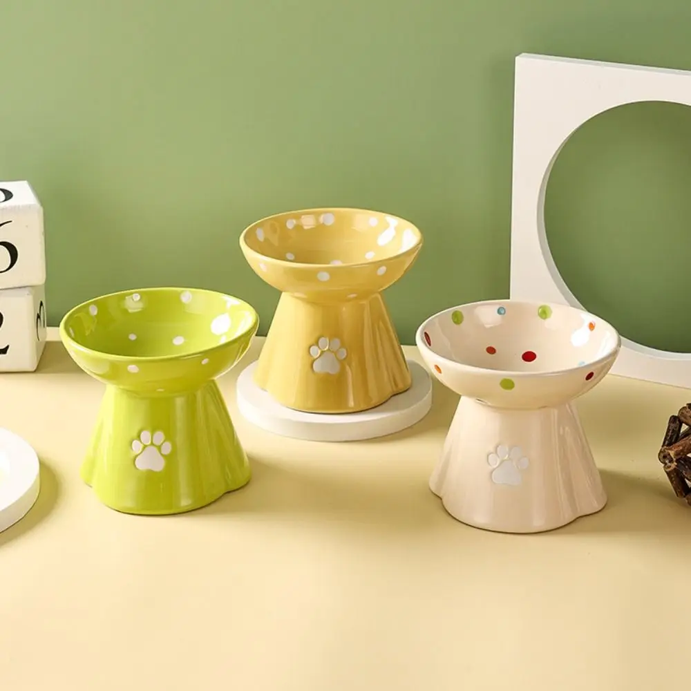Ceramic Cat Bowl Cute Large Capacity Pet High Foot Bowl Anti Tipping Non-slip Pet Drinking Feeder Kitten Puppy - PeticaDeals
