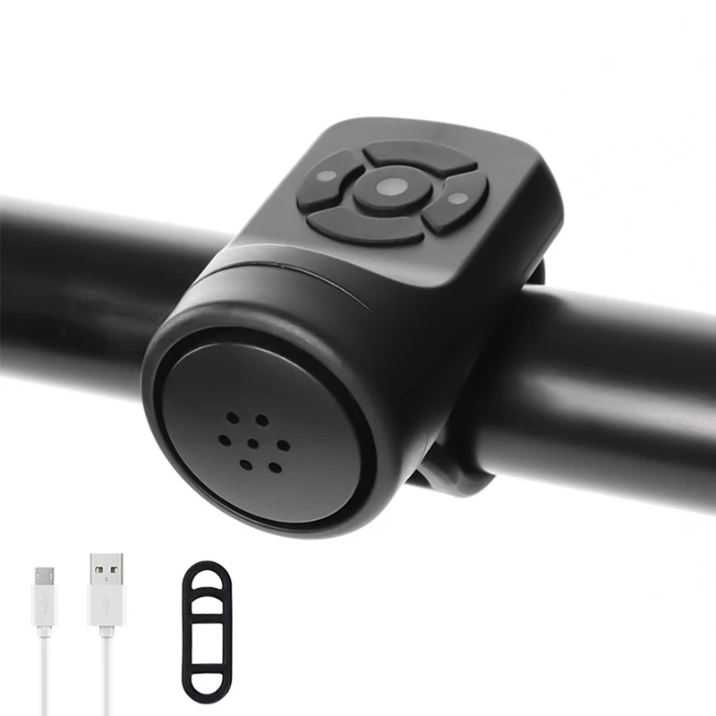 '자전거 전기 경적 블랙 ABS USB 충전식 자전거 사이클링 벨 스피커 링 자전거 액세서리 라우드 핸들바 알람 링'