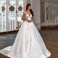 Modern Wedding Dresses Satin Bridal Gowns Spaghetti Straps Backless Ball Gowns Glamorous Robes Vestidos De Novia Customized 2025 1