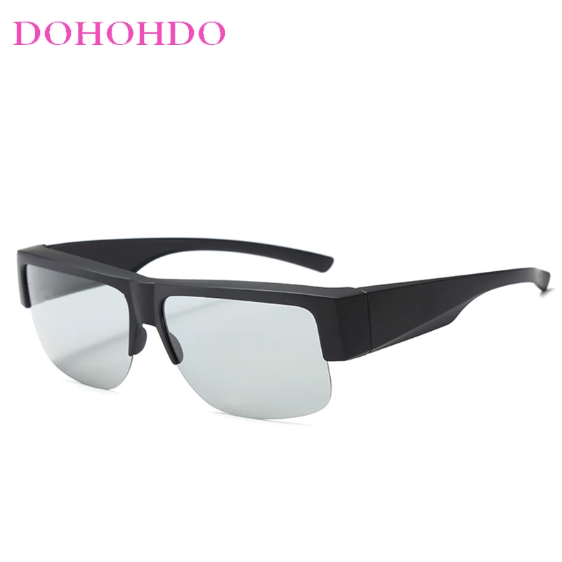 Vintage Half-Frame Polarized Sunglasses with Photochromic Black Lenses