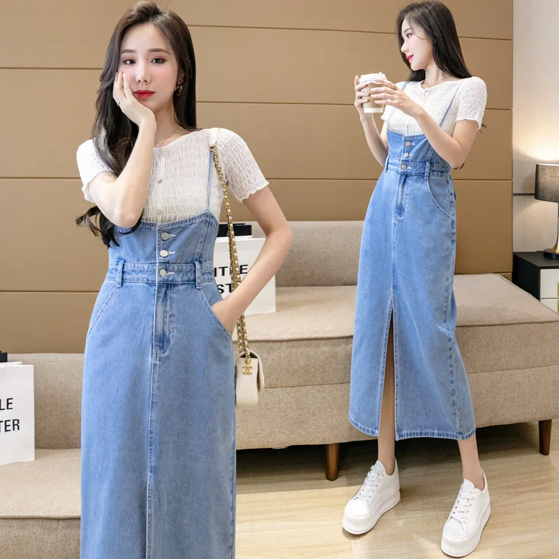 

Women's Camisole Dress Fashion Summer Dresses 2024 High Waist Retro Solid Pocket A-Line Denim Strap Skirt Vestidos Para Mujer