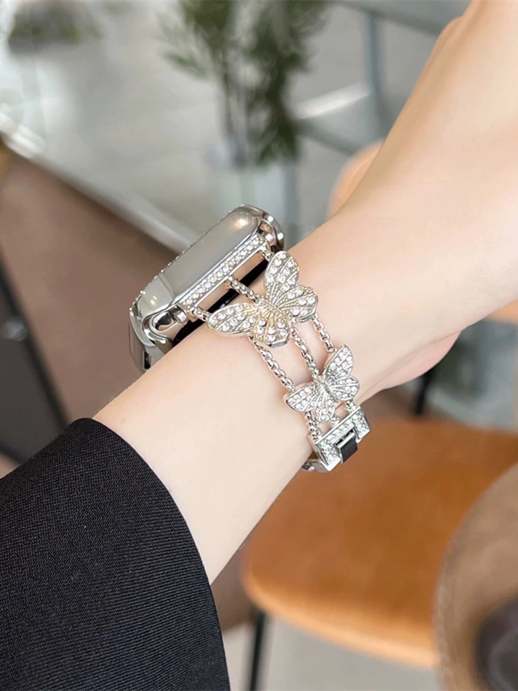 Starlight Butterfly Glitter Diamond Metal Chain Band For Apple