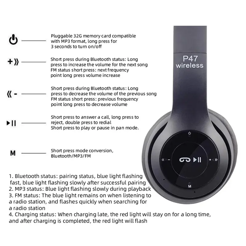 Auriculares TWS P47 con Bluetooth 5,0, cascos estéreo con micrófono para música, para móvil, iPhone, Samsung, Android e IOS