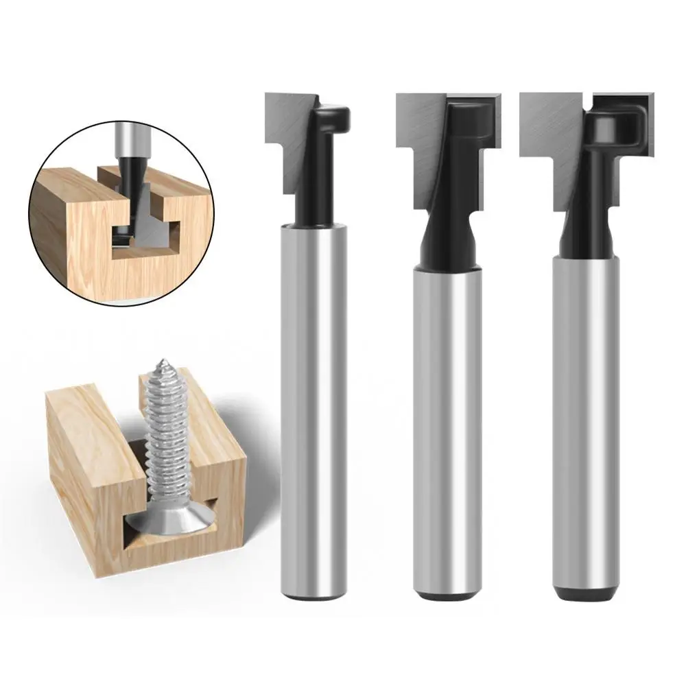 

3pcs/set 1/4inch Shank Carbide Keyhole Router Bits for Woodworking Hex Bolt T-Track Slotting Milling Cutter