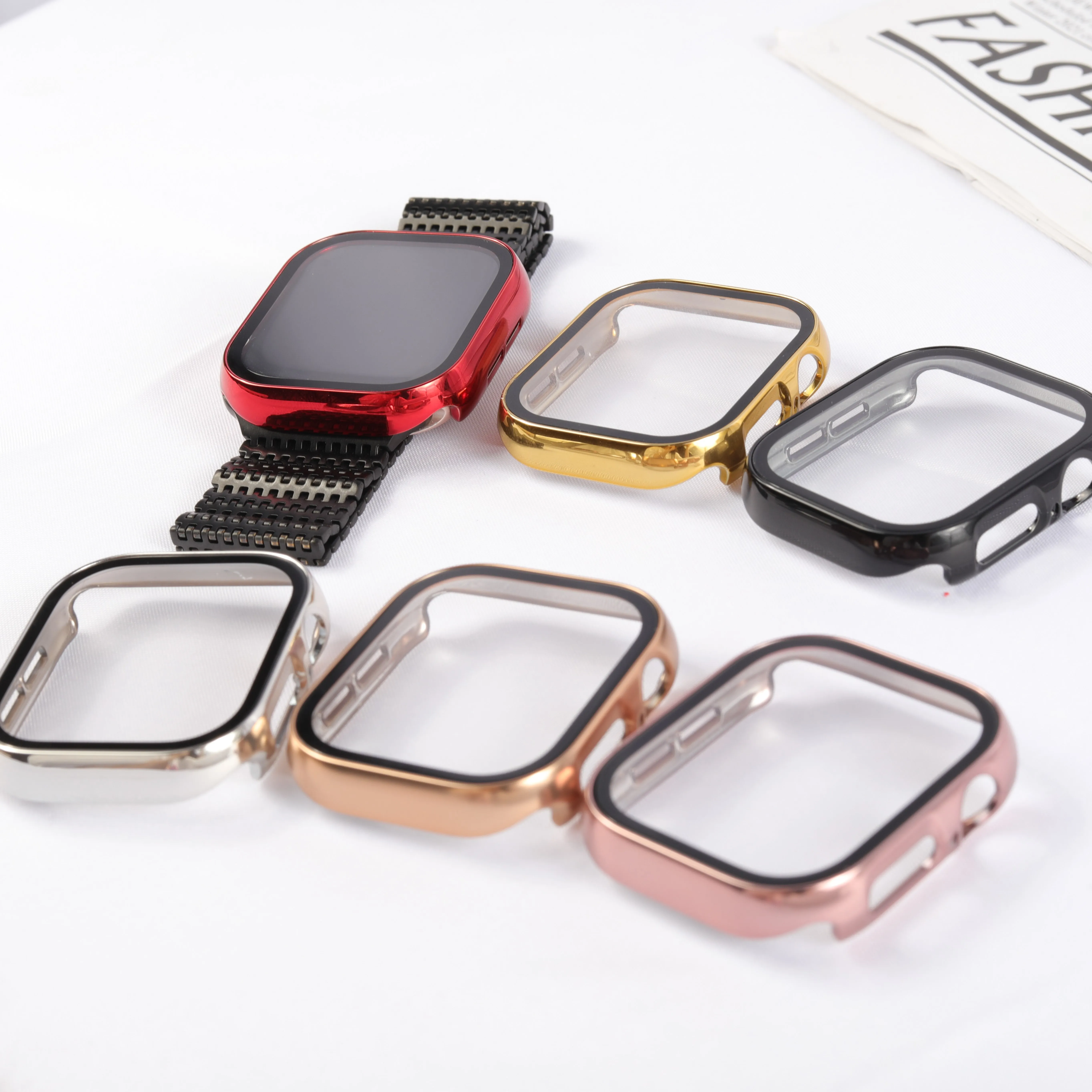 Apple Watch Case with Screen Protector - Plating Hard PC Bumper with Tempered Glass Cover