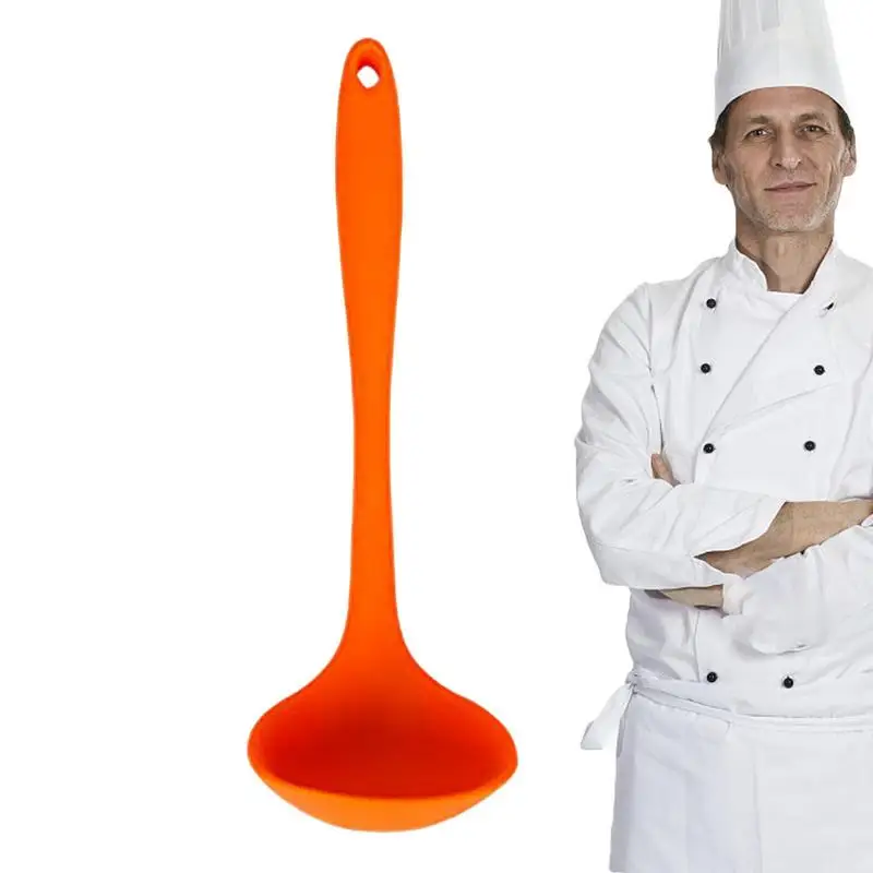 Silicone Soup Spoon Ladle Heat Resistant Non Slip Long Handle Round Scoop Nonstick dishwasher safe Cooking Spoon Kitchen gadgets