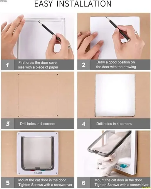 Large Cat Door Interior Door Pet Door for Cat Exterior Door 4 Modes Locking Suitable for Window and Wall,Strong Durable 5
