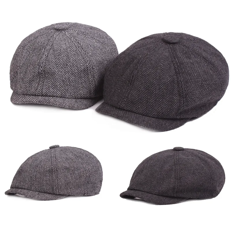 Winter Cotton Father Vintage Beret Hat Men Director Painter Hat Newsboy Cap Herringbone Octagonal Caps Petten Hot