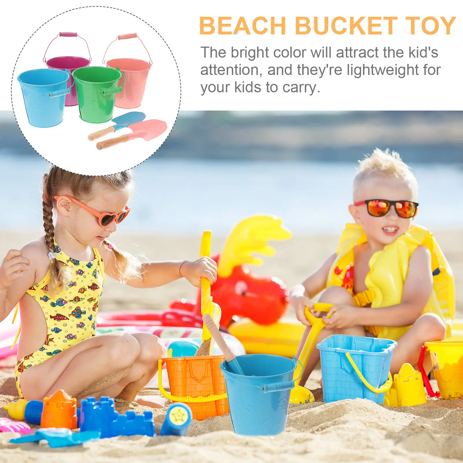 6Pcs 어린이 해변 양동이 세트 모래 놀이 수영장 파티 학교 활동 야외를위한 고품질 플라스틱 물 양동이 장난감