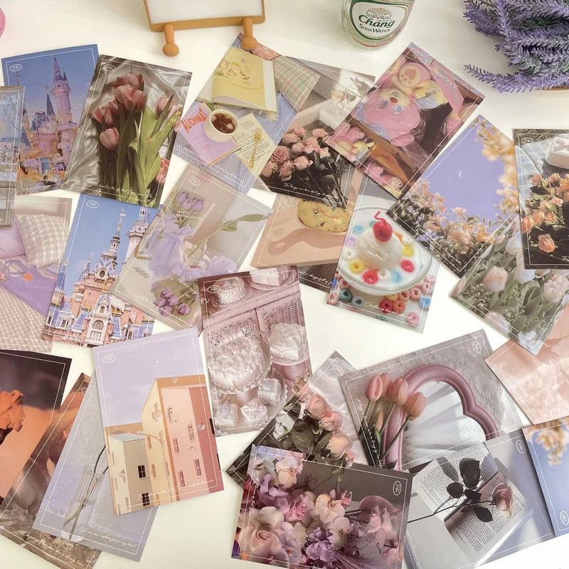 푸른 하늘의 일몰, 예술적인 엽서 배경으로 홈 장식을 완성하세요 - 30장의 인사말 카드와 함께 함께하는 아름다운 미적 소품입니다. 9 한국 인스타그램 꿈꾸는 핑크 엽서 사진 소품, 꽃 성 소녀 홈 장식 배경 벽 스티커, DIY 장식 카드 30 매