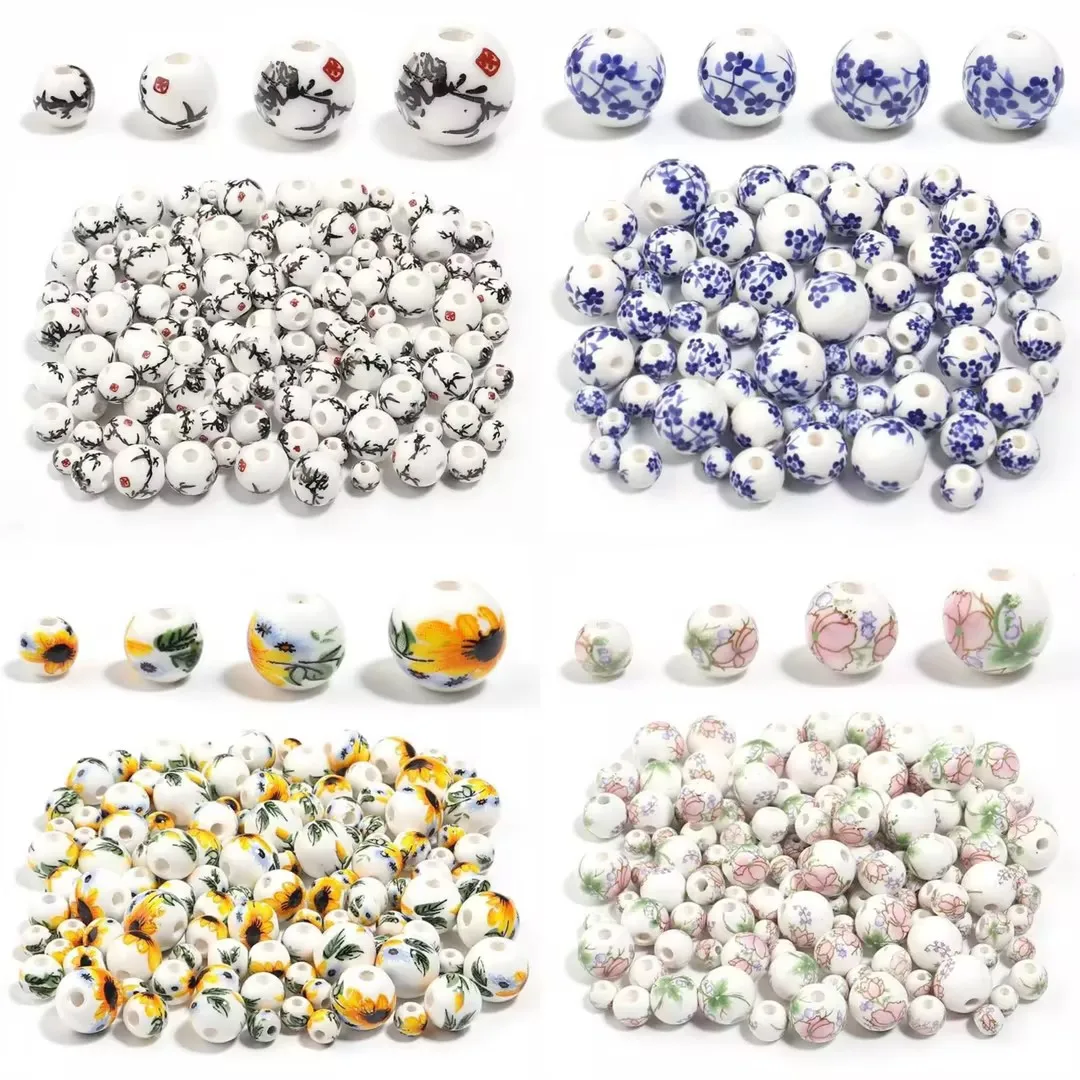 10-30 Stück 6 8 10 12 14mm Jingdezhen Keramikperlen Runde lose Abstandshalterperlen für Schmuckherstellung DIY Armband Halskette Zubehör