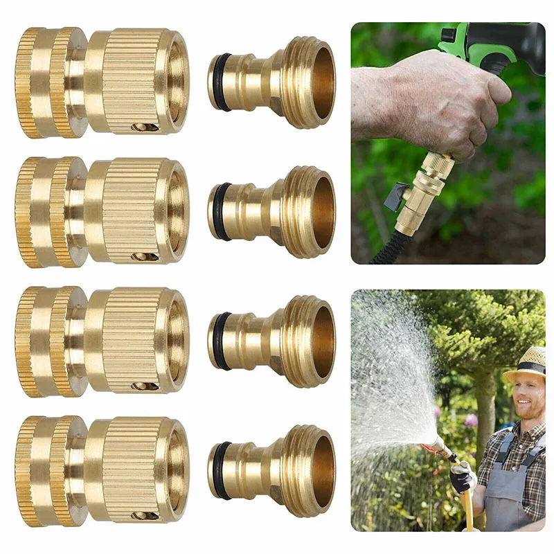Brass Water Hose Quick Connect 3/4 inch GHT Male Female Set Spray Nozzle Water Gun Brass Quick Connector Garden Hose Fittings automatic watering kit