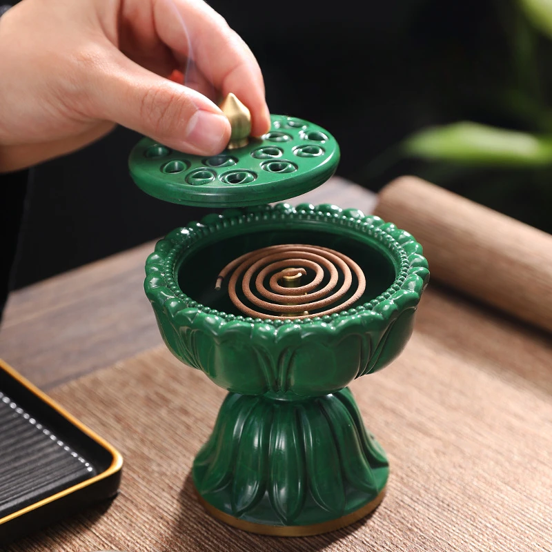 Antique Lotus Lamp Copper Incense Burner For Incense Coil Home Creative Ornaments Brass Censer Decoration For Home Aroma