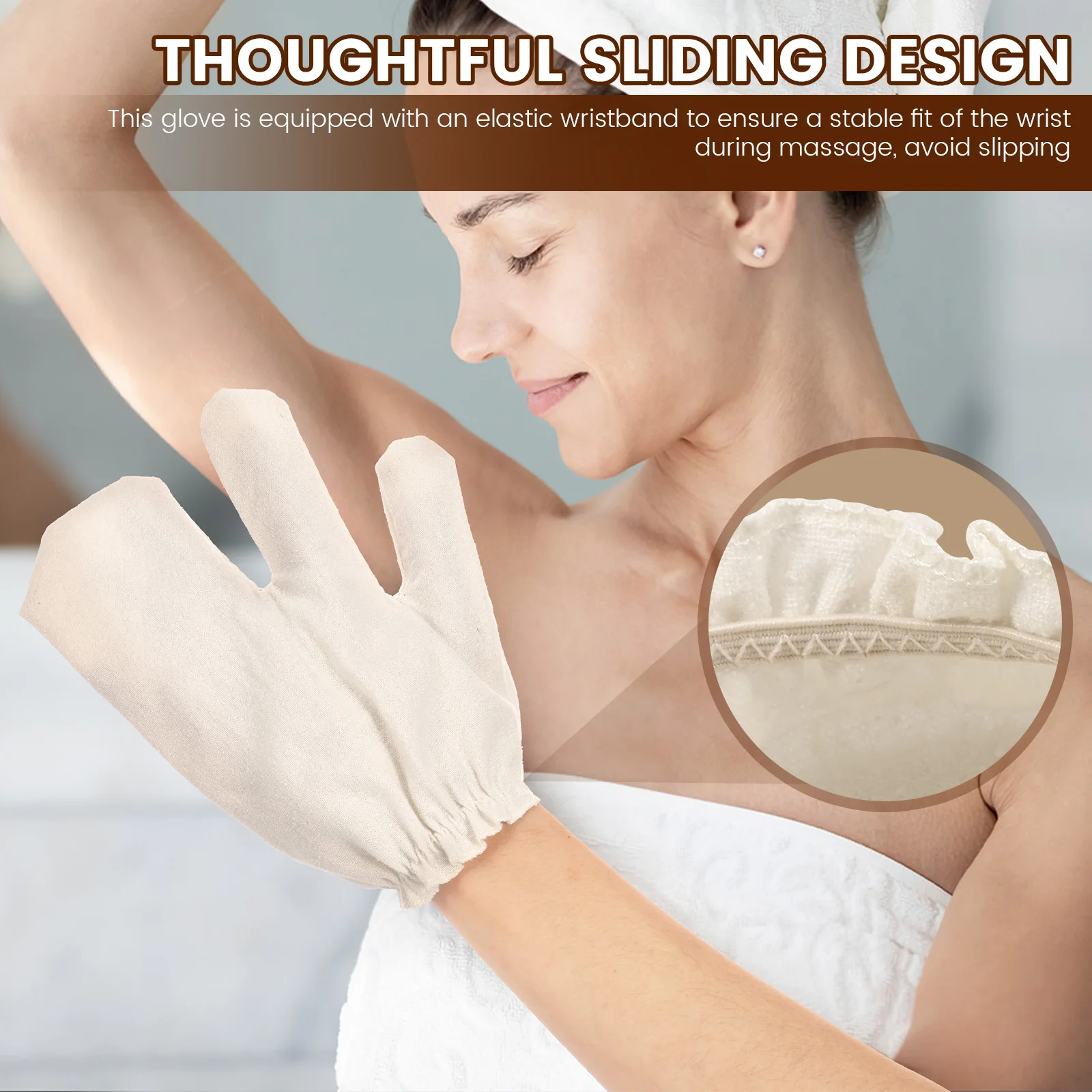 1 Pair Exfoliating Shower Gloves Soft Raw Silk Body Massage Glove With Elastic Wristband Bath Rubdown Glove for Arm Leg Cleaning