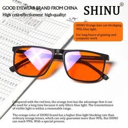 SHINU Good Sleep Red Lens Blue Light Blocking Glasses for Men - Anti-Eye Strain Eyewear (SH078 C3 ORANGE)