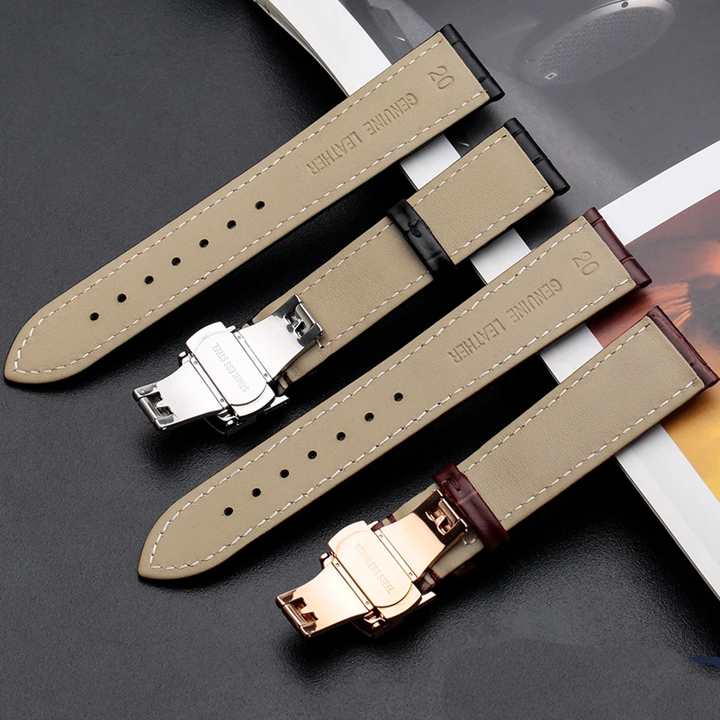 Elegant Calf Genuine Leather Alligator Grain Watch Strap with Butterfly Buckle - Multiple Sizes Available