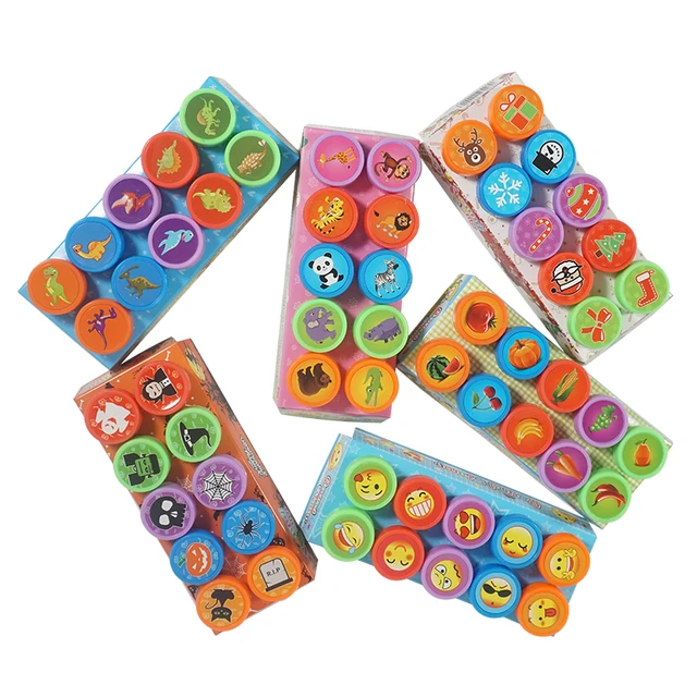 10pcs Assorted Stamps for Kids Children Toy Stamps Cartoon Stamp Smiley Face Seal Scrapbooking DIY Painting Photo Album Decor 5