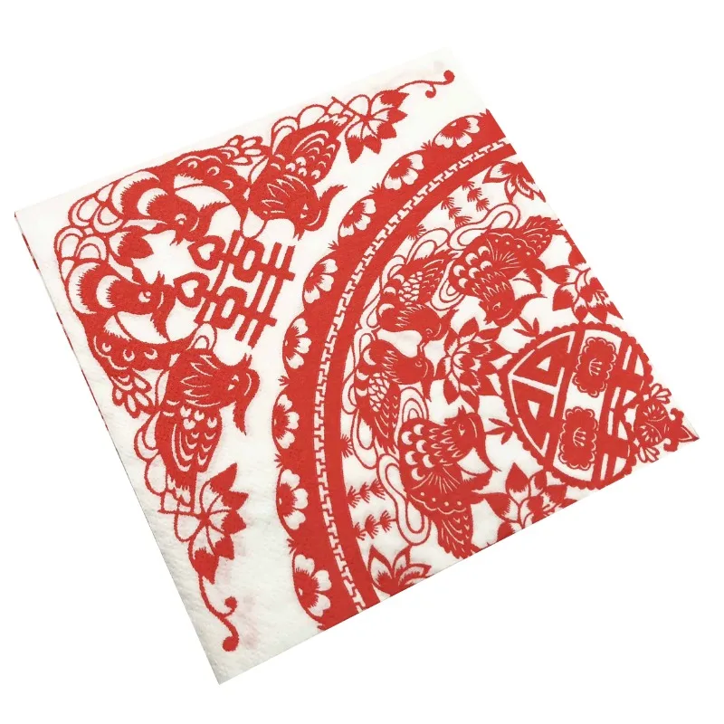 Colourful Printed Napkins Chinese Paper Cutting Joyful Printed Paper Placemats Wedding Festival Square Facial Tissues 20pcs/pac