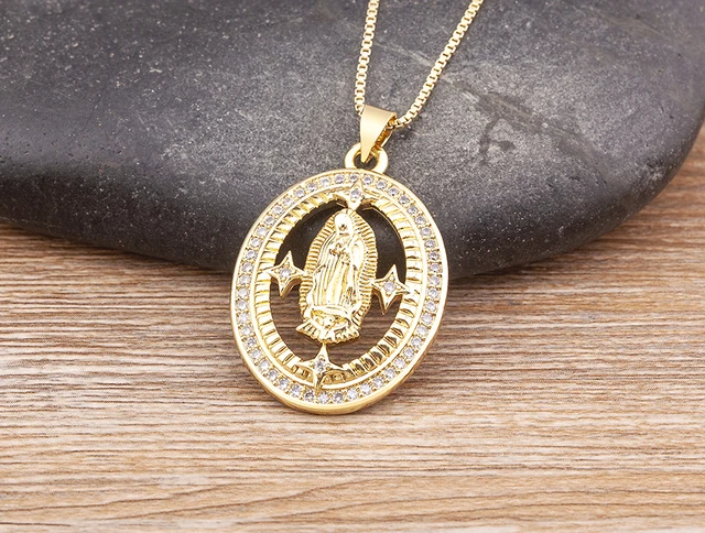 XL Virgin Mary Gold Necklace - Miraculous Medal Pendant
