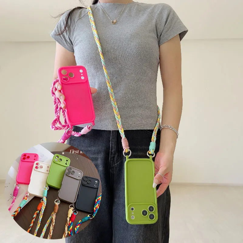 Crossbody Lanyard Matte Silicone Case with Strap Rope