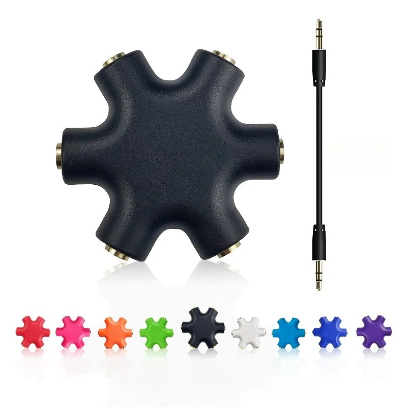 Multi-Port 3.5mm Audio Splitter Cable with Adapter - 1 Male to 5 Female Aux Output Converter