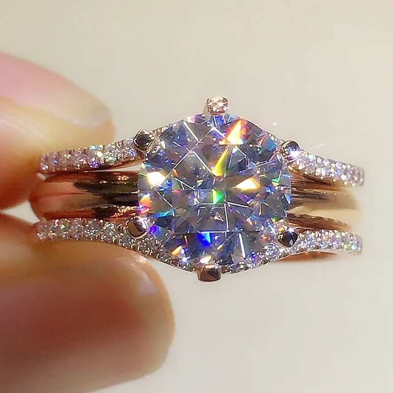Huitan Luxury Rose Gold Color Cubic Zirconia Rings for Women Aesthetic Wedding Engagement Bands Accessories New Trendy Jewelry