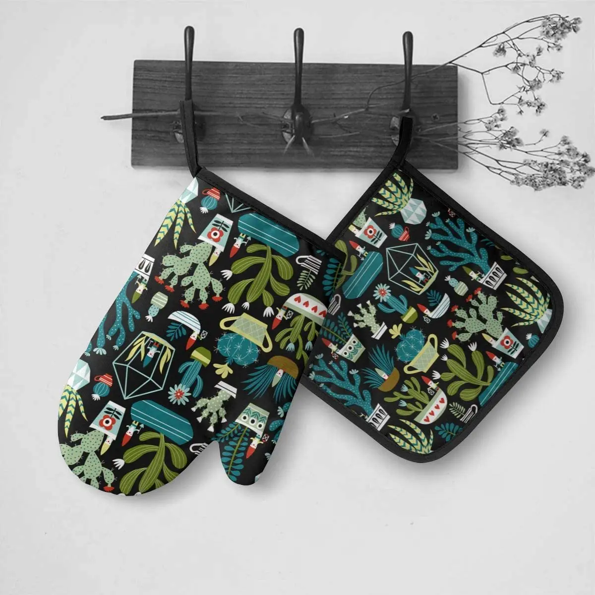 Cactus Oven Mitts and Pot Holders Heat Resistant Oven Gloves Safe Cooking Baking Grilling