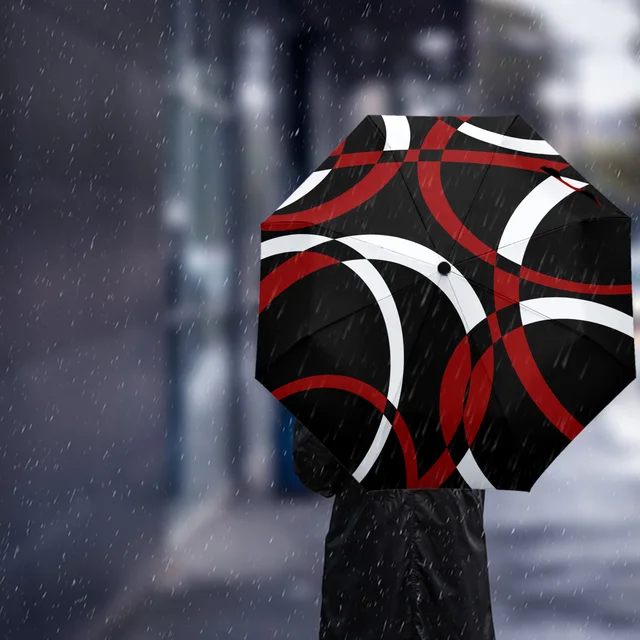 Geometriai Kör Modern Művészet Piros Automatikus Napernyő Hajtogató Esernyő Férfi Nők Nyomtatott Könnyű Esőfelszerelés - Image 3