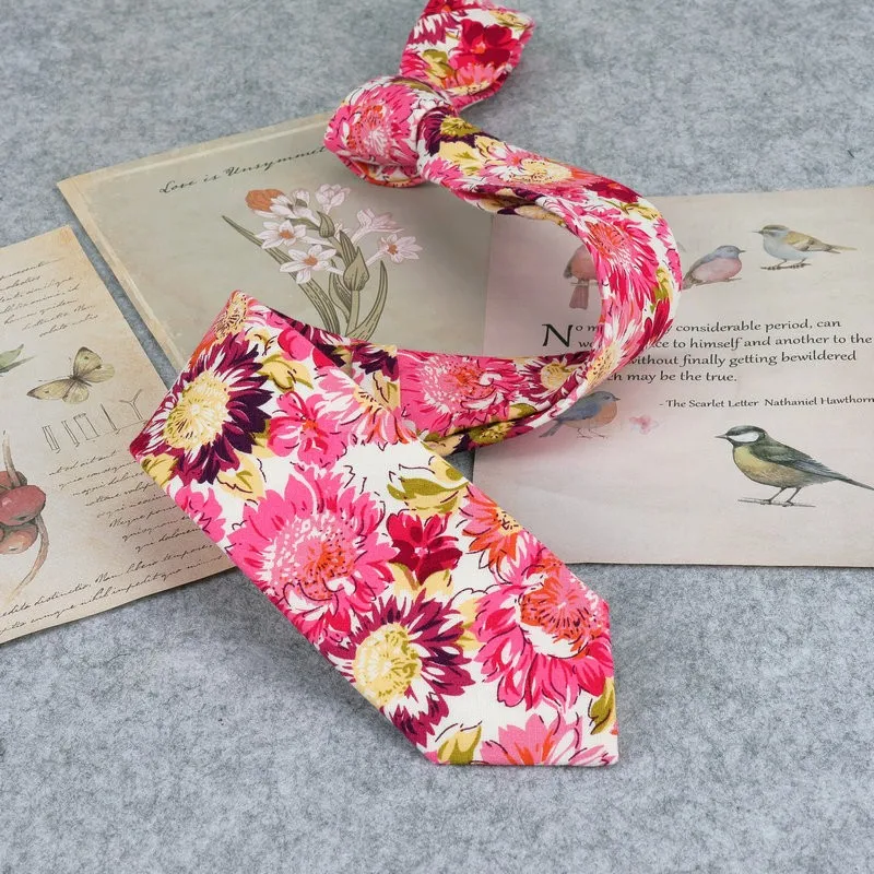 Floral Cotton Neck Tie Mens 6cm Dress Wedding Accessories